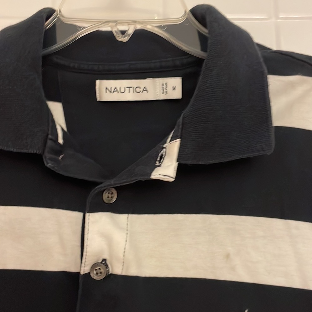 Náutica striped print (blue / white) polo shirt. Size M. Short sleeves, used - Picture 5 of 15